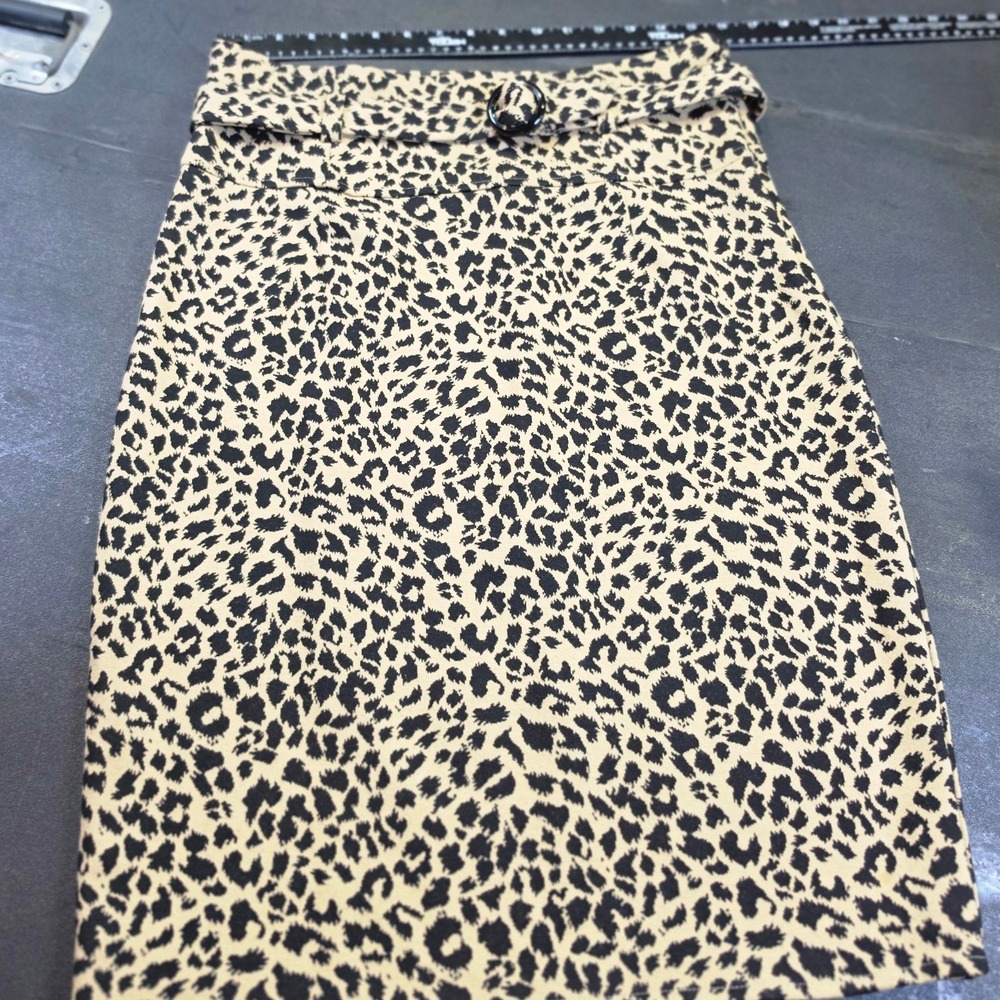 Grace Leopard Print Belted Pencil Skirt Tan Black Animal Print Mob Wife Size 10